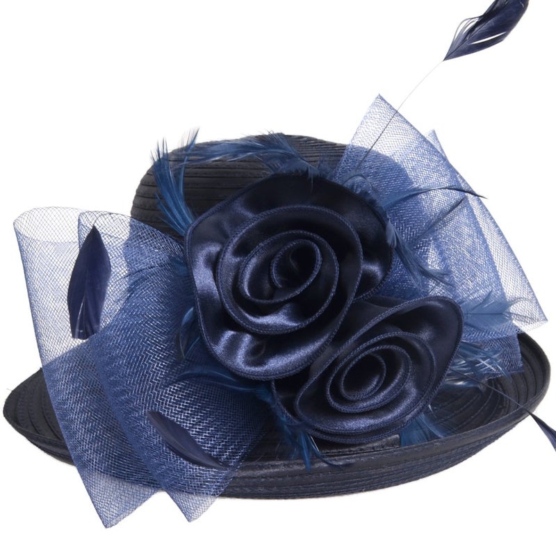 VECRY Lady Derby Dress Church Cloche Hat Bow Bucket Wedding Bowler Hats (Bowler-Navy),Medium - Image 2